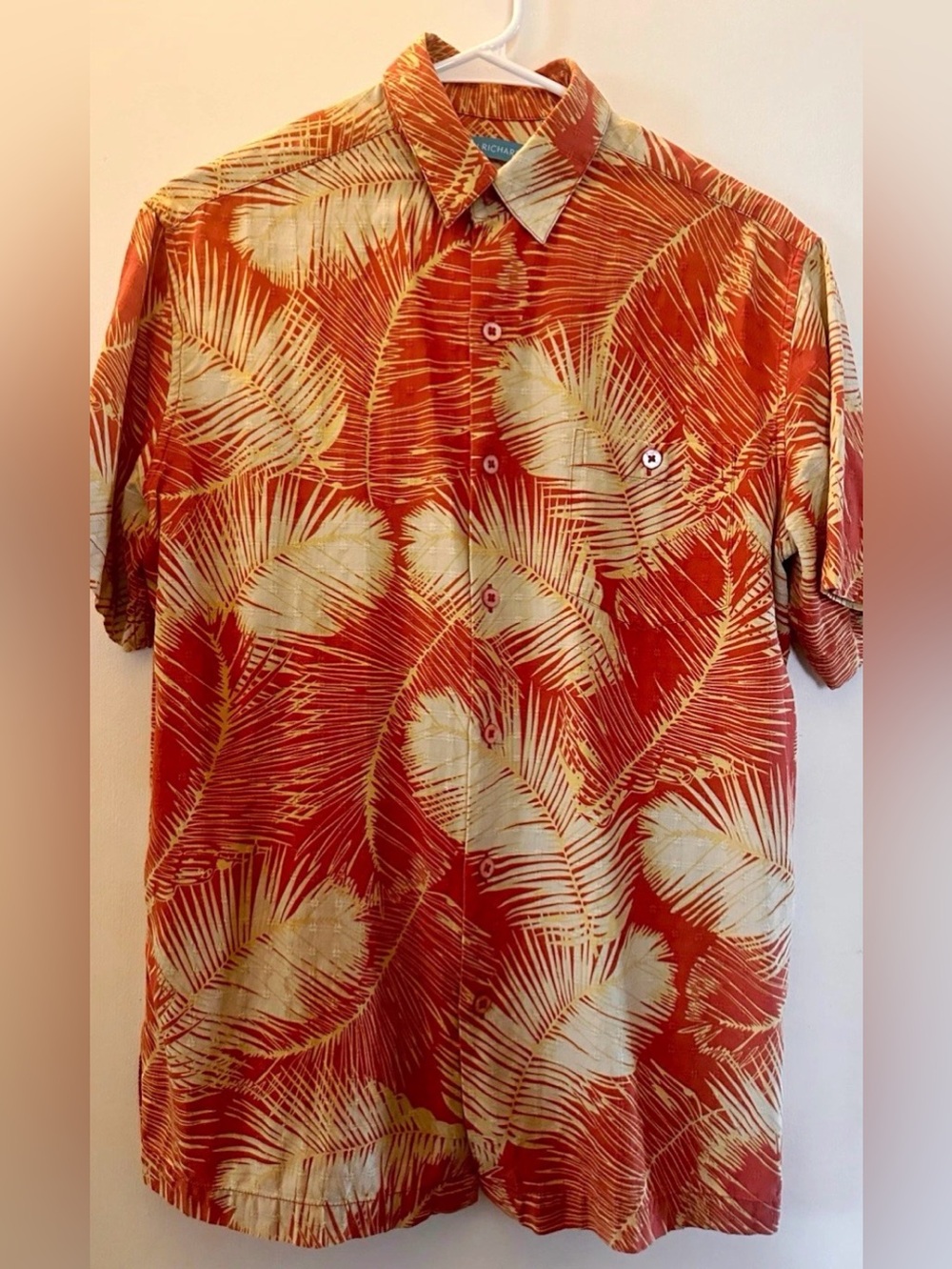 Tori Richard Orange Tropical Leaf Short-Sleeve Button-Down Shirt Fall